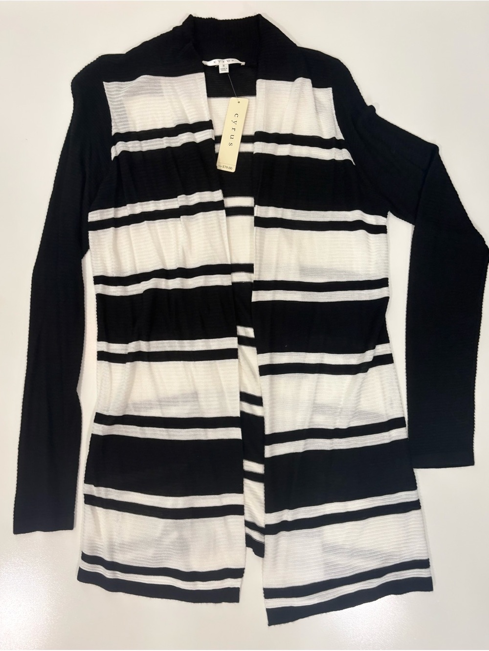Cyrus Black & White Striped Open Cardigan NWT